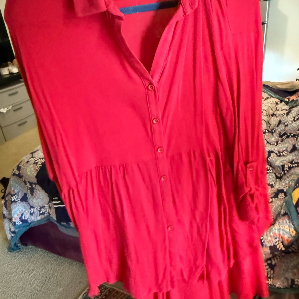 Everleigh Vibrant Red Button-Down Shirt